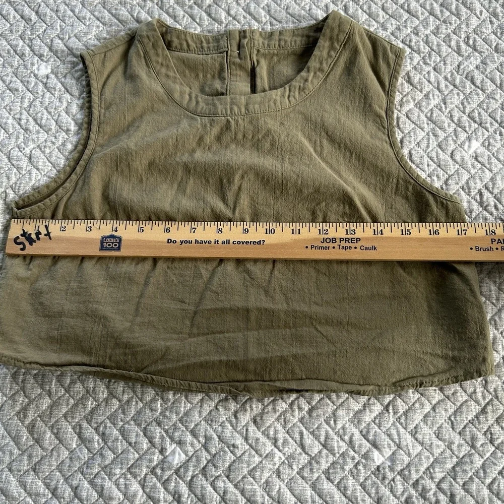 Olive Green Cotton Tank Top Boxy Cropped Minimalist Earthy Capsule Wardrobe M - Picture 7 of 8